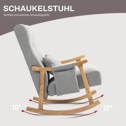 Grauer gepolsterter Schaukelstuhl mit Lendenwirbelstütze und Seitentasche