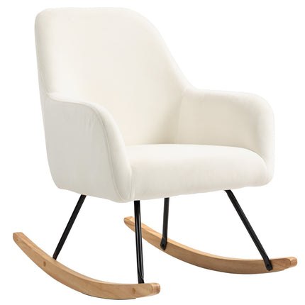 Rocking chair in cream white velvet look with armrests