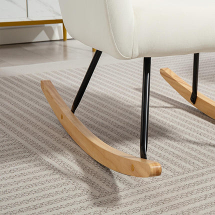 Rocking chair in cream white velvet look with armrests