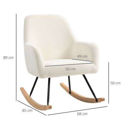 Rocking chair in cream white velvet look with armrests