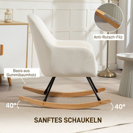 Rocking chair in cream white velvet look with armrests