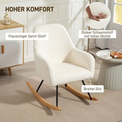 Rocking chair in cream white velvet look with armrests