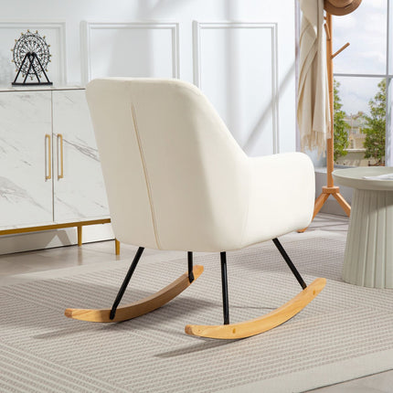 Rocking chair in cream white velvet look with armrests