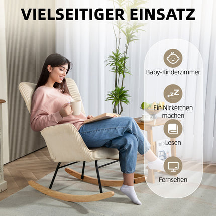 Beiger, entspannender Schaukelstuhl mit Holzkufe