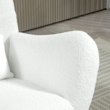 Fauteuil à bascule, fauteuil à bascule avec tissu aspect peluche, accoudoir, fauteuil d'allaitement avec patins en bois, coussin lombaire, fauteuil de relaxation avec poche latérale pour salon, chambre, blanc