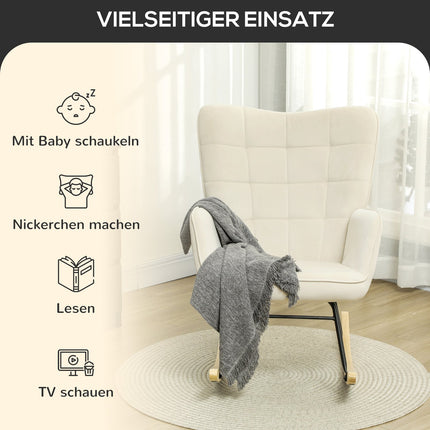 Beige velvet rocking chair with wooden runners
