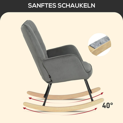 Dunkelgrauer Schaukelstuhl in Samtoptik mit Armlehnen