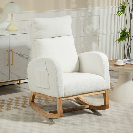 Cream White Velvet-Look rocking chair, holds up to 120 kg