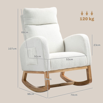 Cream White Velvet-Look rocking chair, holds up to 120 kg