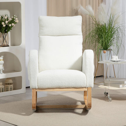 Cream White Velvet-Look rocking chair, holds up to 120 kg