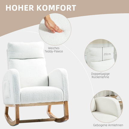 Cream White Velvet-Look rocking chair, holds up to 120 kg