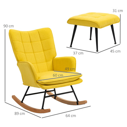 Beiger Schaukelstuhl in Leinenoptik mit Ottoman, 130 kg Tragfähigkeit