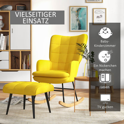 Beiger Schaukelstuhl in Leinenoptik mit Ottoman, 130 kg Tragfähigkeit