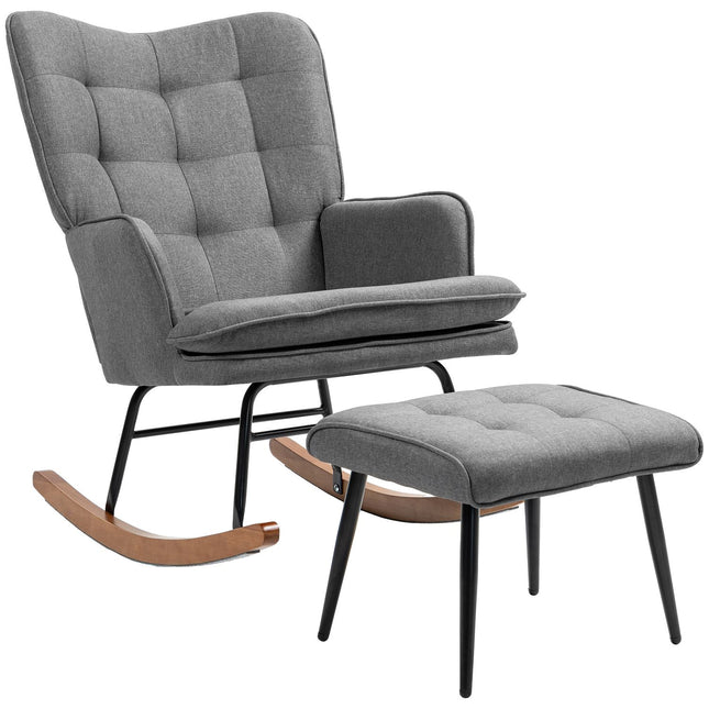 Schaukelstuhl mit Hocker – Leinenoptik, 130 kg Tragkraft