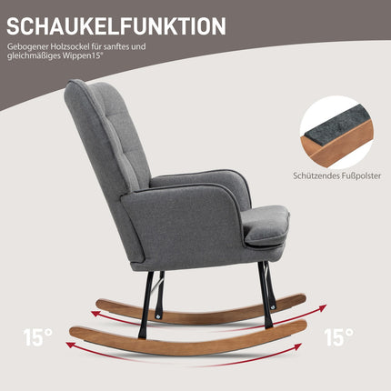 Schaukelstuhl mit Hocker – Leinenoptik, 130 kg Tragkraft