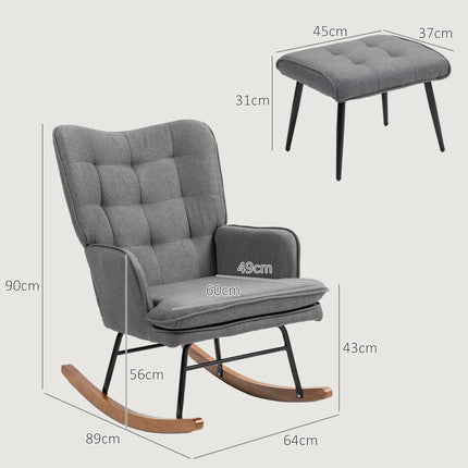 Schaukelstuhl mit Hocker – Leinenoptik, 130 kg Tragkraft