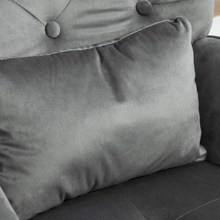 Fauteuil à bascule avec tabouret, fauteuil de relaxation avec coussin, aspect velours, fauteuil à oreilles avec pieds en bois pour chambre, salon, 66 x 96 x 101 cm, gris foncé
