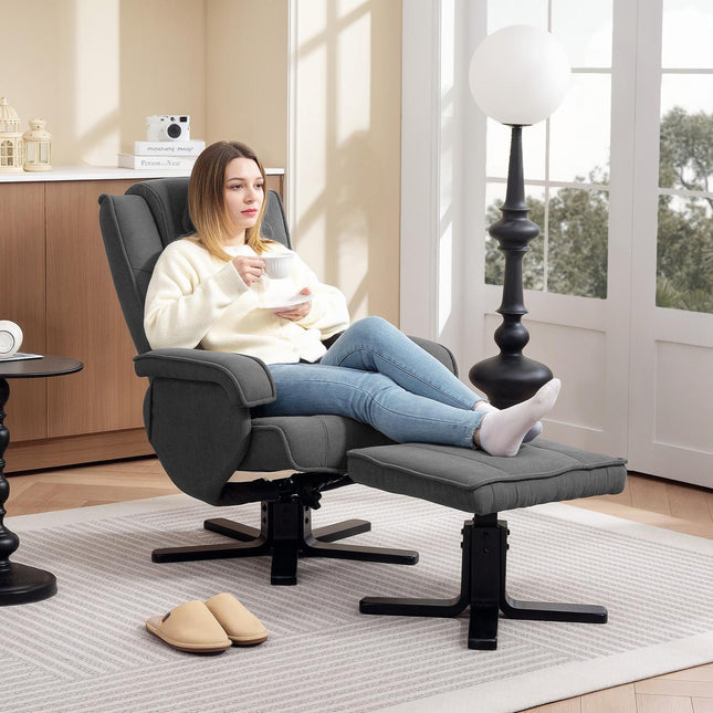 Relaxliege mit Fußhocker, Samt-Optik, drehbar, Grau