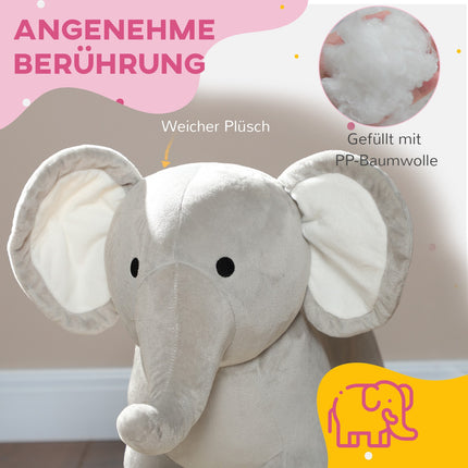 Schaukeltier mit grauem Plüschelefanten mit Sound für 2-4 Jahre