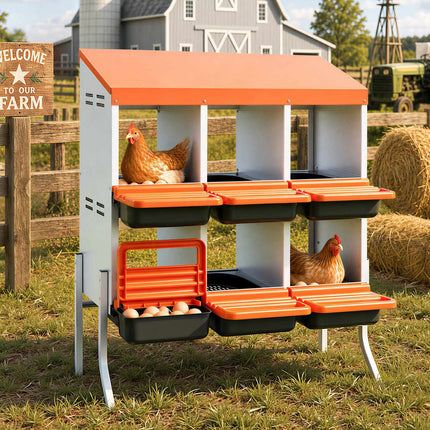 Roll Away Chicken Nesting Box, 6 Compartments With Legs