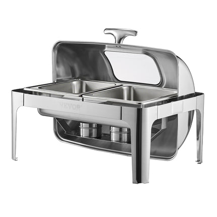 Roll Top Chafing Dish Set, 9 Qt, Stainless Steel, 2 Pans
