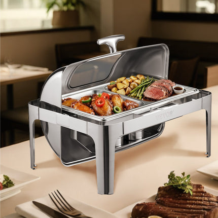 Roll Top Chafing Dish Set, 9 Qt, Stainless Steel, 2 Pans