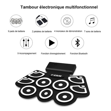 Roll-Up Electronic Drum Pad, USB MIDI, Bluetooth, Headphone Jack