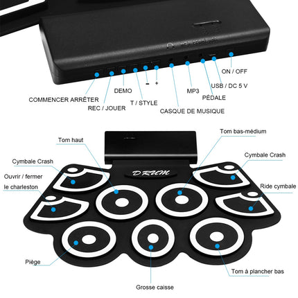 Roll-Up Electronic Drum Pad, USB MIDI, Bluetooth, Headphone Jack
