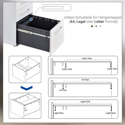 Büro-Rollcontainer - 3 Schubladen, Stahl, weiß, 39x48x59cm