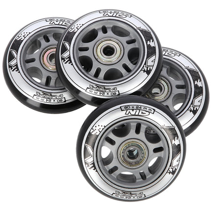Rollschuh-Rollen 80x24mm Schwarz, ABEC-9 Kugellager Set