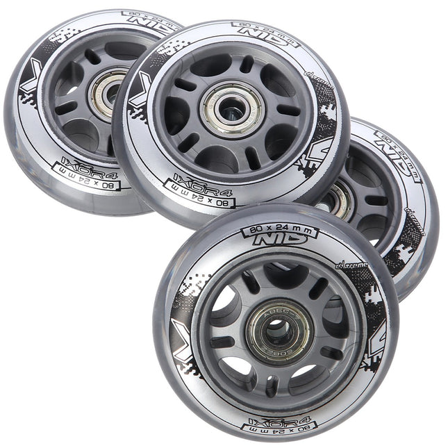 Roller Skate Wheels 80x24mm, Clear, ABEC-7 Bearings Set