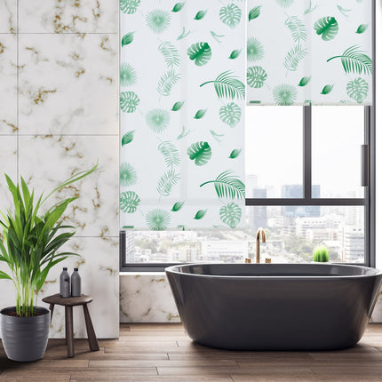 Roller blind for shower Leaves green