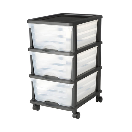 Rolling 3-Drawer Plastic Storage Cart with Wheels, Clear