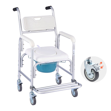 Rolling Bedside Commode Chair, 4-in-1, 159 kg Capacity