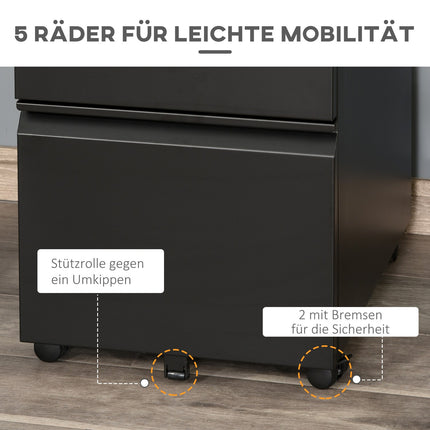 Rollbarer Stahlschrank mit 3 Schubladen – Büroaufbewahrung