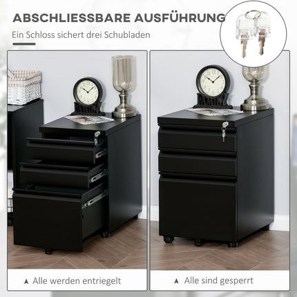 Rollbarer Stahlschrank mit 3 Schubladen – Büroaufbewahrung