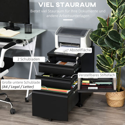 Rollbarer Stahlschrank mit 3 Schubladen – Büroaufbewahrung
