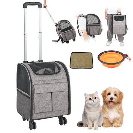 Rolling Cat Carrier With Wheels, Telescopic Handle, 18 lb