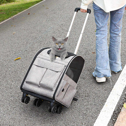 Rolling Cat Carrier With Wheels, Telescopic Handle, 18 lb