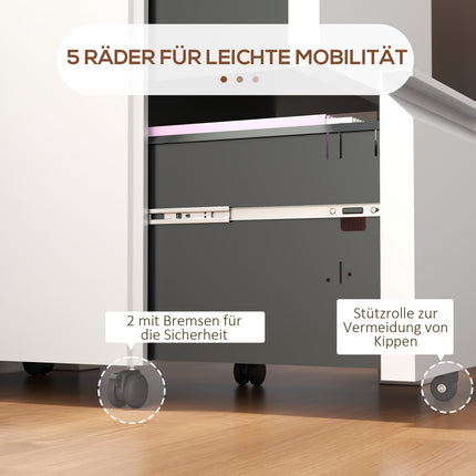 Rolling white filing cabinet in steel with 2 drawers, lockable