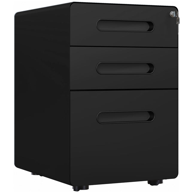 Rollcontainer - 3 Schubladen, Stahl, schwarz, 39x48x59 cm