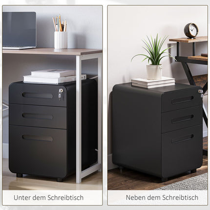 Rollcontainer - 3 Schubladen, Stahl, schwarz, 39x48x59 cm