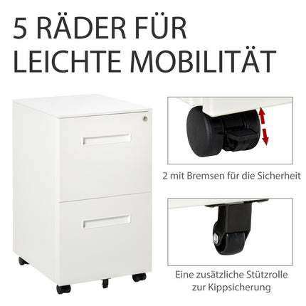 Lockable steel filing cabinet on wheels, 2 drawers, A4