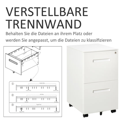Lockable steel filing cabinet on wheels, 2 drawers, A4