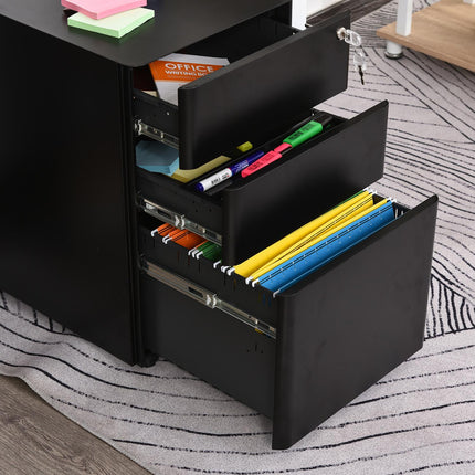 Mobiler Stahl-Rollcontainer mit 3 Schubladen, Schwarz 39x48x59 cm