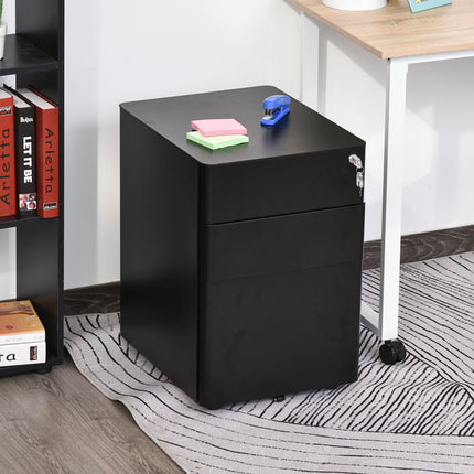 Mobiler Stahl-Rollcontainer mit 3 Schubladen, Schwarz 39x48x59 cm