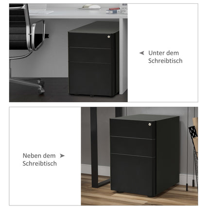 Mobiler Stahl-Rollcontainer mit 3 Schubladen, Schwarz 39x48x59 cm