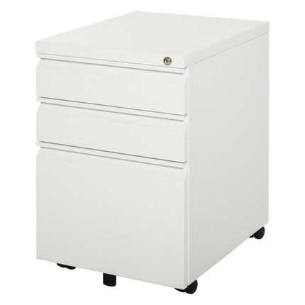 Office cabinet with 3 drawers, steel, white, mobile