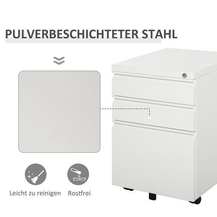 Office cabinet with 3 drawers, steel, white, mobile
