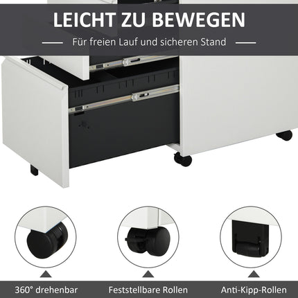 Office cabinet with 3 drawers, steel, white, mobile